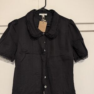 NWT RIHOAS Black Lace Trim Blouse